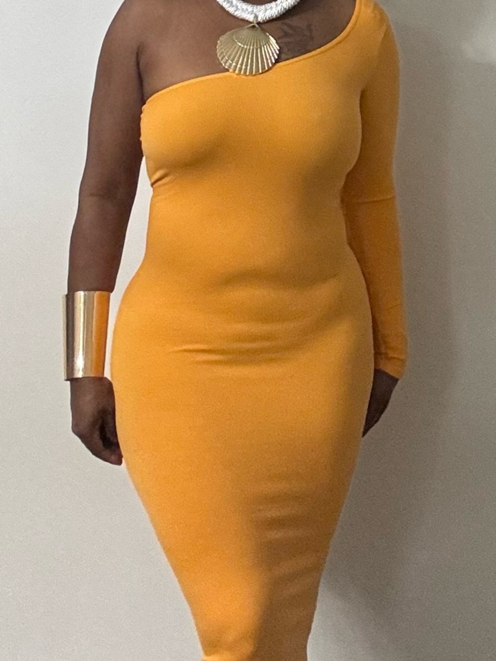 Nordstrom One-Shoulder Mustard Bodycon Dress